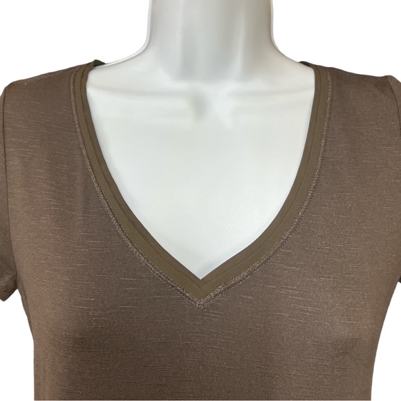 Sz XXS Brown V-Neck Short Sleeve White House Black Market Top - Picture 4 of 7